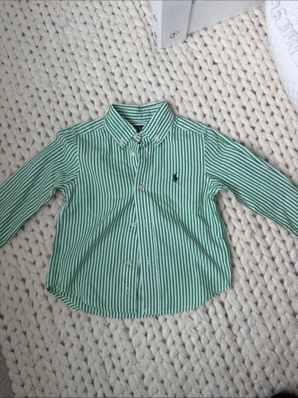 Polo by Ralph Lauren Green and White Striped Button-Down Shirt 2T
